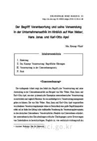 Der Begriff Verantwortung und seine Verwendung in der Unternehmensethik im Hinblick auf Max Weber, Hans Jonas und Karl-Otto Apel