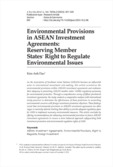 Environmental Provisions in ASEAN Investment Agreements: Reserving Member States’ Right to Regulate Environmental Issues